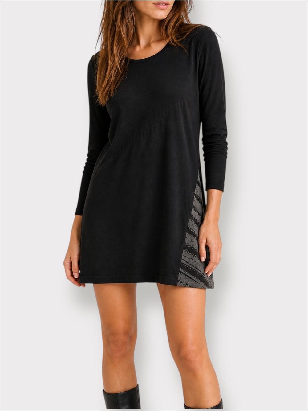 Kokomarina Lagenlook Tunic Dress Black Asymmetrical Panel Medium